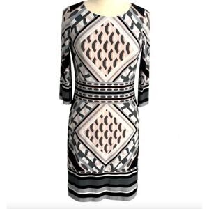 Calvin Klein Size 8 Sleeve Sheath Geometric Dress Gray Pink Black Work Office